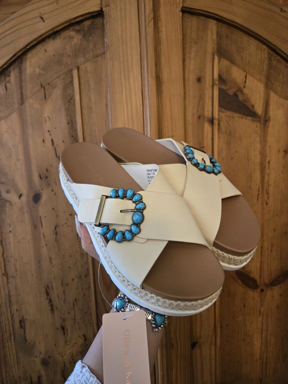 Western Platform Sandals with Turquoise Buckle